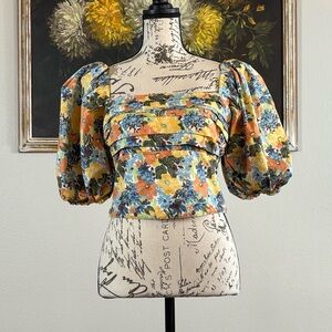 Abercrombie & Fitch Multicolor Floral Puff Sleeve Crop Top